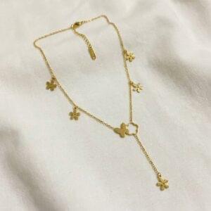 Home gold butterfly floral drop necklace