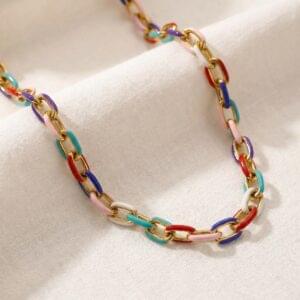 colorful enamel link chain necklace (multicolor gold finish) colorful enamel link chain necklace (multicolor gold finish)